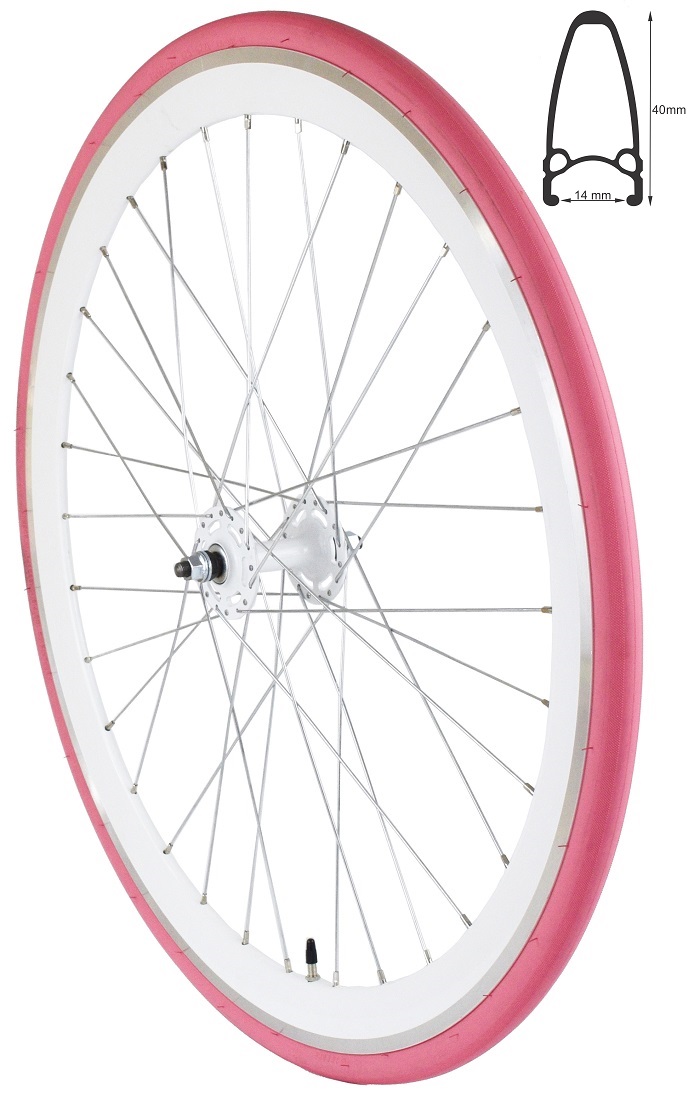 REDONDO 28 Zoll Vorderrad Singlespeed Fixie Laufrad Felge Weiß Pink + Reifen